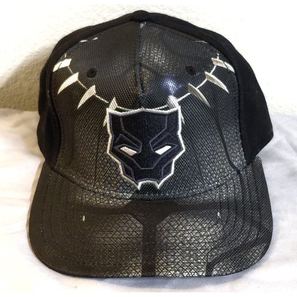 Marvel Black Panther Snapback Hat Black Silver Embroidered Adjustable Cap